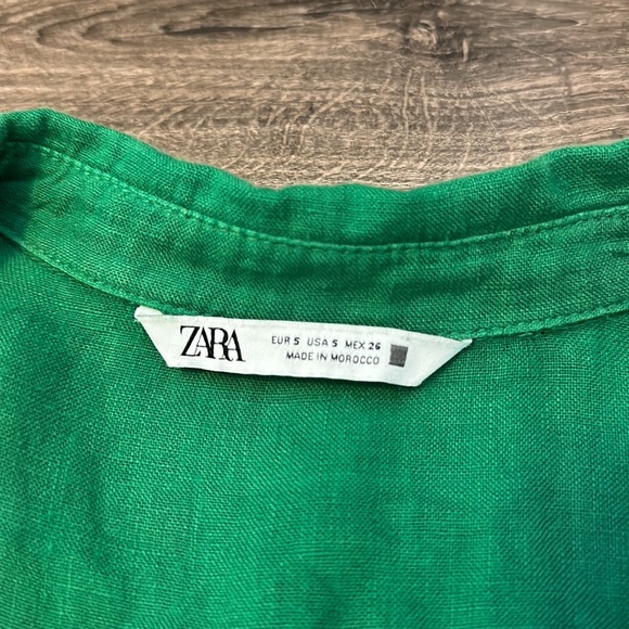 Zara Green Cropped Linen Shirt - Picture 3 of 5
